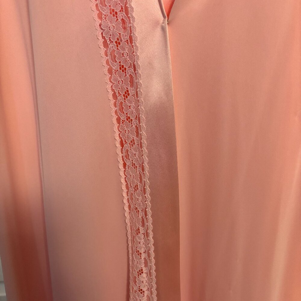 Vintage Vanity Fair Sz Med Pink Nylon Nightgown Peignoir Set Robe Long Length - Picture 4 of 9
